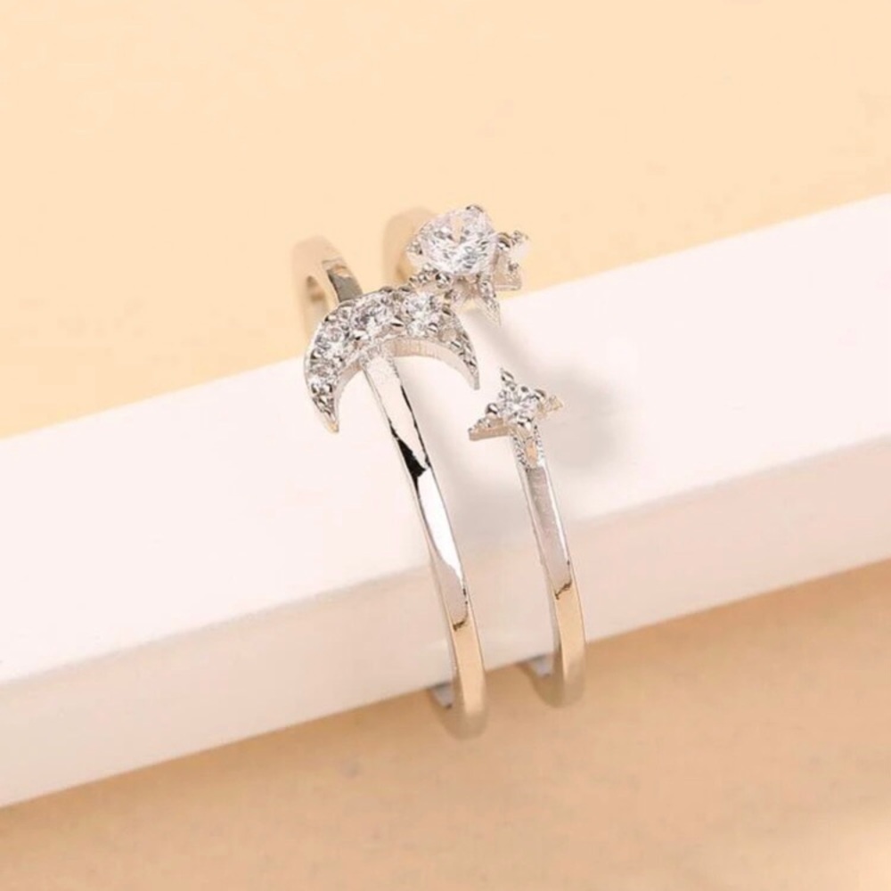 Silver Rhinestone Moon & Stars Ring - Picture 4 of 6